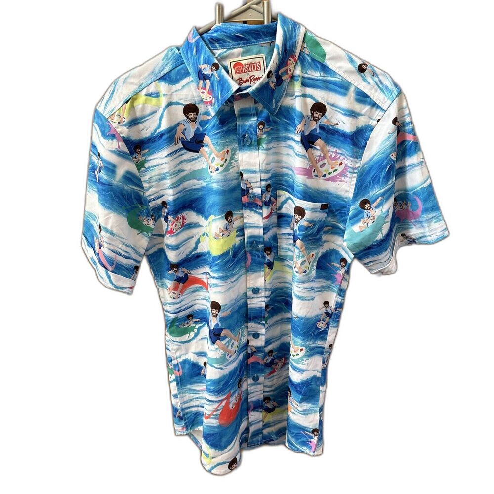 RSVLTS Bob Ross Surfs Up KUNUFLEX Short Sleeve Hawaiian Shirt S Limited Edition